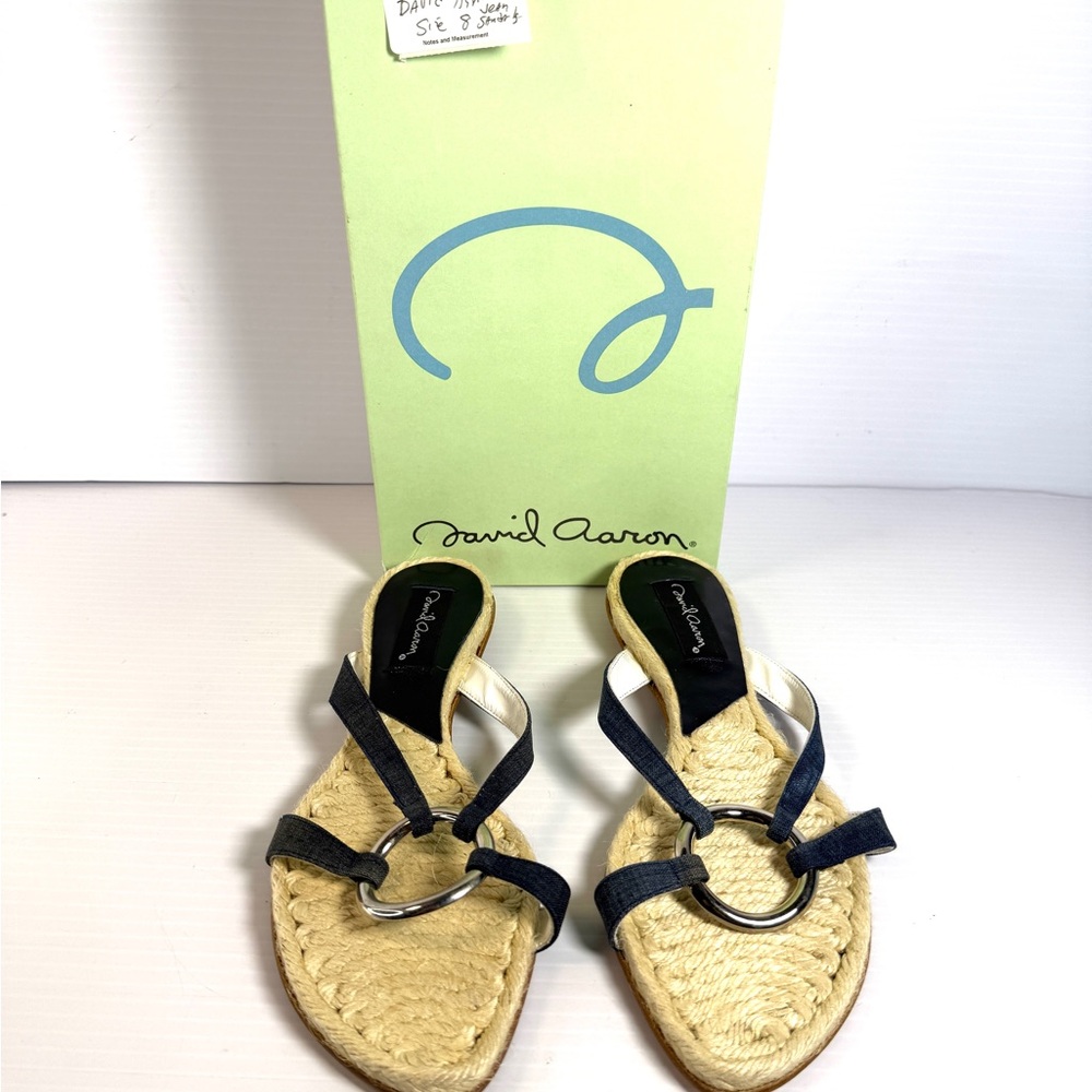 David Aaron Navy Sling Denim Sandals with Silver Accents NWT